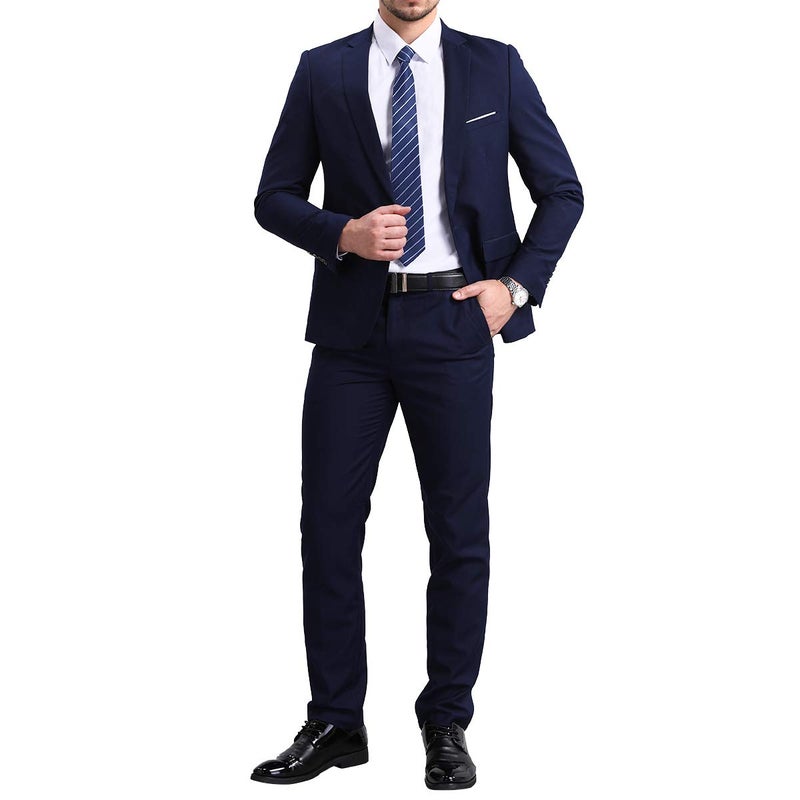 YFFUSHI Slim Fit 2 Piece Suit For Men One Button Casual/Formal/Wedding Tuxedo,Small,Navy - Image 4